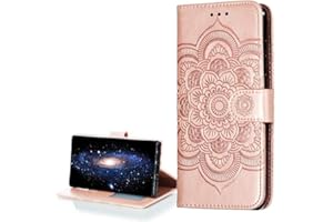 COTDINFOR per Motorola Moto E6 Plus Custodia Premium PU Leather Flip Ultrasottile Antiurto Elegante Retro Magnetico Portafoglio Cover Case per Motorola Moto E6 Plus Rose Gold Mandala LD.
