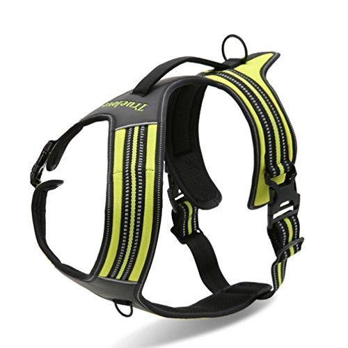 Preisvergleich Produktbild Kismaple Dauerhaft Einstellbarer 3M Streifen Reflektierendes Hundegeschirr Draussen Haustier Hundeweste Harness mit Griff Brustgurt für große / mittlere / kleine Hunde (L (70-95cm), Grün)
