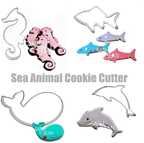 Anyana 4pcs/set Metal Stainless Steel Sea Animals of Dolphin Hippocampus Whale Shark Cookie Cutters Fondant Biscuits Cutters Tools by Anyana
