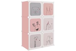 vidaXL Kinderschrank Modular mit 6 Würfeln, Regalsystem mit viel Stauraum, Würfelregal mit Stahlrahmen, Kinderregal Regal Aufbewahrungsschrank, Rosa PP