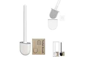 SV LIFE Escobilla de Baño Silicona Estándar | Cepillo Cerdas TPR Flexibles, Secado Rápido, Limpieza WC 360º | Incluye Soporte Escobillero Antigoteo, Montaje Pared (1 ud, Blanco)