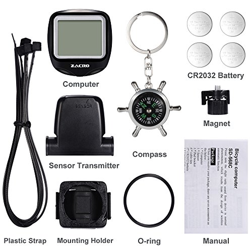 Zacro Fahrradcomputer, Kilometerzähler,Original multifunktionaler drahtloser Fahrradtacho,Tachometer, Inkl.1 Stück zusätzlicher Kompaß, Aktualisierte Version, Schwarz - 5