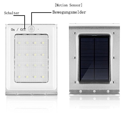 GRDE® 16 LED Solar Wände Lampen Außenbeleuchtung Solarleuchten Gartenleuchte Wegeleuchten Mit Bewegungsmelder Motion Sensor Kabellos Hitzebeständig Wasserdicht Ultra Helle Außenleuchten für Garten, Terrasse, Fahrtweg, Höfe, Traufen (Kein DIM Modus) (3 Stk) - 2