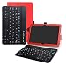 Produktbild LFDZ MediaPad T5 10 Bluetooth Tastatur Hülle, Tasche PU Ledertasche mit Built in Abnehmbare Bluetooth Drahtlose Tastatur und Ständer Tasche Case für 10.0" Huawei MediaPad T5 2018 Tablet,Rot