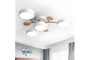 ZRYBHOOW Modern Semi Flush Mount Ceiling Light Nordic White LED Ceiling Lamp Circular Acrylic 4 Heads Chandelier Sputnik Light Fixture with Wood Decoration for Living Room Dining Room Bedroom