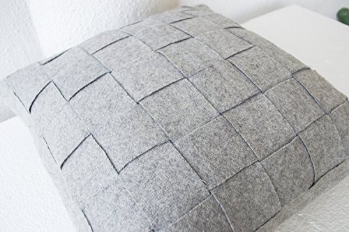 Handgefertigt grau Filz Kissen – Filz Weave quadratisch Kissen – Modernes Decor – Wolle Kissen deckt – Hochzeit Geschenk – Strukturierte Kissen Bezüge, grau, 50×50 cm - 4