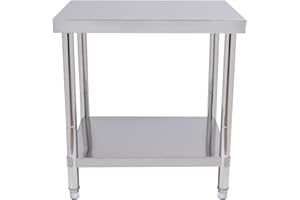 BATHRENA Tisch Edelstahltisch|400KG Arbeitstisch 201 Edelstahl Catering Arbeitstisch Lebensmittelzubereitung Tisch kommerzielle Arbeitstisch für Küche Bar Restaurant (76 * 60 * 80cm)