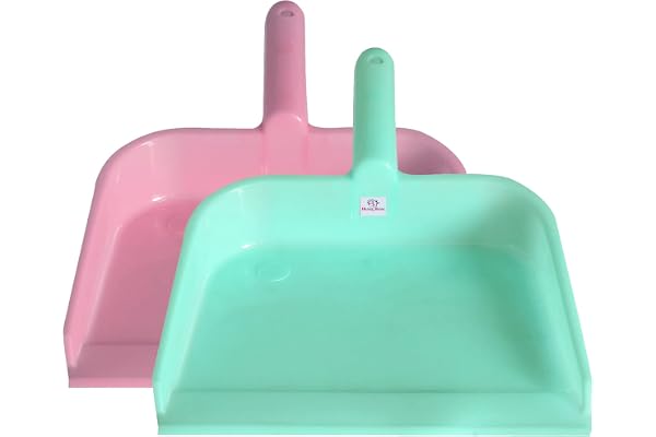 Heart Home Plastic Lightweight 10" Dustpan With Comfort Grip Handle for Easy Sweep Broom, Pack of 2 (Pink & Green)