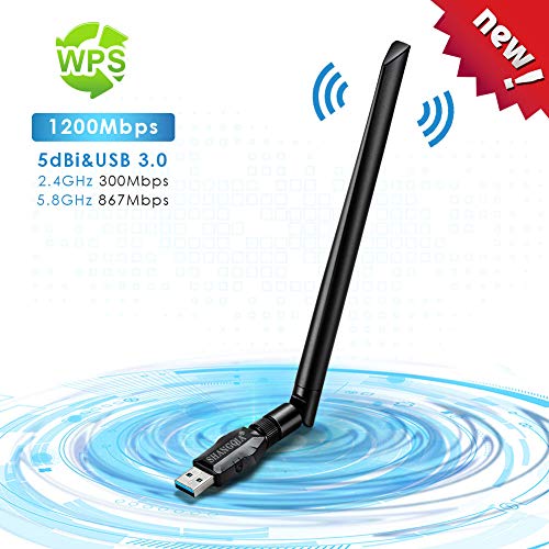 ShangQia Wlan Stick Wifi Adapter, 1200Mbit/s mit 5dBi Antenna, AC Dualband wireless Adapter (5.8G/867Mbps + 2.4G/300Mbps) USB Wifi Dongle Kleine WiFi-Empfänger für Desktop/PC/Laptop/Notebook ShangQia Wlan Stick Wifi Adapter, 1200Mbit/s mit 5dBi Antenna, AC Dualband wireless Adapter (5.8G/867Mbps + 2.4G/300Mbps) USB Wifi Dongle Kleine WiFi-Empfänger für Desktop/PC/Laptop/Notebook