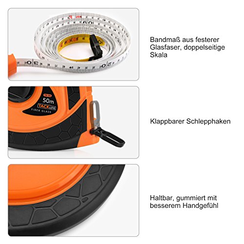 Tacklife TM-C03 Klassisches Maßband 50M, mit doppelseitiger Skalen von Zoll und Meter, Messung von Haushalt, Zimmerei - 3
