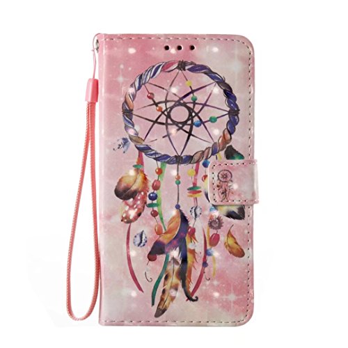 KSHOP Für Samsung Galaxy A5(2017) Lederhülle Schutzhülle Full Body Schutz Tasche Case, Stilvoll Mode [Bunt Muster] Flip Wallet Case Slim PU Leder Cover Tasche Handy Case Schutz Hüllen im Bookstyle Handyhülle Ledertasche mit Stand Funktion Kartenfächer Magnetverschluss Magnet Etui Schale Schutzhüllen Handytasche Displayschutzfolie 3D geprägte Malerei 3D embossed painting + Metall Stift Stylus Pen Rose – Rosa Campanula Quaste - 2