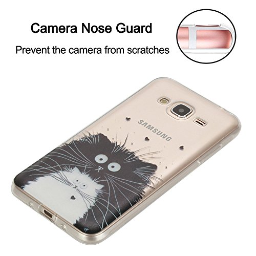 Funda Samsung Galaxy J3 2016 SM-J320F Silingsan Funda de Silicona TPU para Samsung Galaxy J3 2016 SM-J320F Carcasa Transparente Soft Clear Case Cover Funda Blanda Flexible Carcasa Delgado Ligero Caja Anti Rasgu  os Anti Choque con Dise  o Creativo - Gato Blanco y Negro