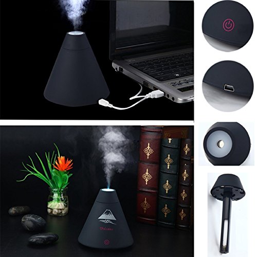 Itian 160ml USB Vulkan Mini-Luftbefeuchter, Berührungsbildschirm Schalter mit Farbe LED Leuchten Wechseln, ideal für Büro, Babyzimmer und Schlafzimmer (Schwarz) - 6