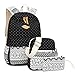 Produktbild Kinderrucksack, Art Und Weise Beiläufiger Wasserdichter Segeltuch-Rucksack 3-teilig Karikatur-Studentin-Tasche (1 Stück Enthält: Rucksack, Umhängetasche, Federmäppchen) (Color : Black)