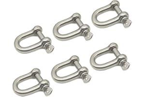 FEEZILOE D Ring Shackle Lock-M6/0.236", 304 Stainless Steel D Ring for Heavy Duty Construction, Rigging, Vehicle Recovery, Hauling, Tie Downs, Hanging-6 Pcs