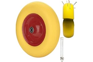 Lospitch Schubkarrenrad Vollgummi mit Achse 4.80 4.00-8 Ø 390mm Metallfelge Gummirad, pannensicher, 200 kg Tragkraft Ersatzrad, Stahlfelge Reifen gelb-rot, für Gartenkarren