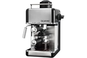 SILVANO Cafetera Espreso de 800 W - Jarra 240 ml con Medidor de Agua - Capacidad de 2 a 4 Tazas - Función Capuchino - Mango Portafiltro - Bandeja Extraíble - Presión 3,5 Bar