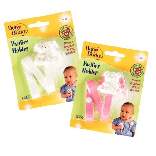 Baby Buddy Bear Pacifier Holder 2ct for 0-36 months (Pink /White) by BabyCentre