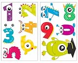 11-teiliges Zahlen Monster Wandtattoo Set Kinderzimmer Babyzimmer in 5 Größen (2x21x34cm mehrfarbig)
