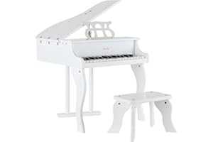 FunKey MGP-30 WH Mini Spielzeug Flügel - Metallophon in Flügel Optik - 30 Tasten ideal für kleine Kinderhände - Mit aufstellbarem Deckel und Pianobank - Weiß Hochglanz
