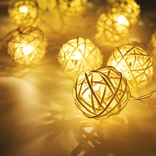 SunJas 30 LEDs 6 Meter Solar Lichterkette Rotang Peddigrohr Garten Globe Kugel Außen Warmweiß Solar Beleuchtung Kugel für Party, Weihnachten, Outdoor, Fest Deko usw. (30 LEDs warmweiß) - 3
