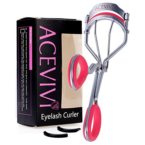 ACEVIVI Hot Pink Metallic Chrome Eyelash Curler Eyelash Curler Tool Kit for Ladies to Make Charming Eyes---Silicone Rubber Refill Replacement Pads Included