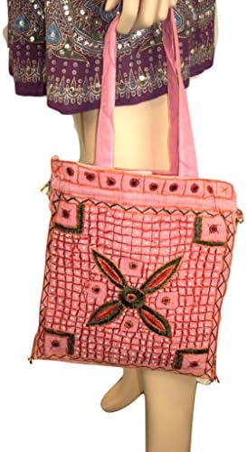 Goethnic Handmade Handbag Shoulder Bag Sling Bag With All-Over Tribal Bead-Work &amp; Shell-Work Pink Fuchsia