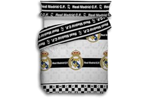 ASDITEX Real Madrid Juego de Funda Nórdica, 50% Algodón 50% Poliéster, Diseño del Escudo del Club, para Cama de 90, 105, 135, 150 cm (90)