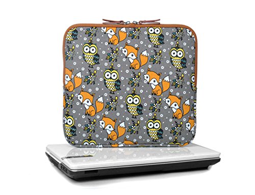 art&cherry © 13-13,3″ Universal Notebook & Laptop Schutzhülle / Hülle / Tasche aus feinstem Canvas-Gewebe 13Zoll z.B. Apple MacBook / HP ProBook / Lenovo Ideapad Yoga 2 / Acer Aspire & ChromeBook / Asus Transformer / DELL XPS Computer Muster 7 ( Fuchs & Eule ‚dunkel‘ ) - 3