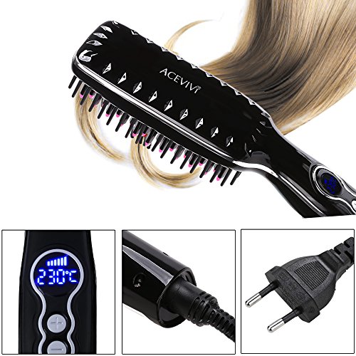 ACEVIVI Negative Ionen Anion Keramik Glättbürste Haarglätter mit Warmluft und LCD EU Stecker Schwarz - 3