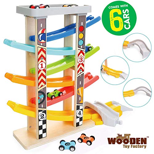 The Wooden Toy Factory - MEGA Click Clack Racing Track with *6* Cars - Includes Parking Lot - No Assembly Required