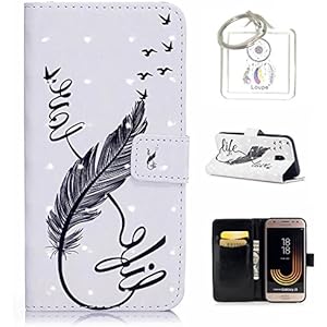 für Galaxy J3 2017(Euro Version)J330 Hülle, Retro 3D Muster PU Leder Hülle Wallet Case Folio Schutzhülle in mit Standfunktion Karteneinschub und Etui Flip Case Schutzhüllen +Schlüsselanhänger (P)
