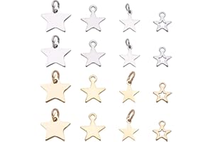 UNICRAFTALE 32 pcs 4 Styles en Acier Inoxydable Motif Étoile Pendentifs Or et Acier Inoxydable Couleur Charmes en Métal Petit Trou Pendentif pour Bracelet Collier Fabrication de Bijoux