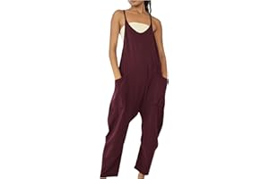 AMhomely Dungarees for Women UK Wide Leg Jumpsuit With Pocket Loose Fit Playsuits Summer Romper Overalls Casual Loose Baggy Pocket Jumpsuit Fashion Playsuit Trousers Overalls Sling Jumpsuit
