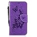Produktbild Lonchee Moto G5 Wallet Tasche Brieftasche Schutzhülle , geprägten Prägung Muster Design Hochwertige PU Leder Folio Tasche Case Hülle im Bookstyle mit Standfunktion Kredit Kartenfächer Abnehmbare Handschlaufe(lila Schmetterling Prägung)