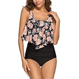 badeanzug damen schlankmacher TOP UND BOTTOM: Das niedliche Bikinioberteil mit Rüschen bedeckt Ihren Bauch und lässt Sie schlanker aussehen. Faltenbikinihosen mit hoher Taille haben einen Bauchkontrolleffekt für bessere Kurven. Der abnehmbare Polster-BH.