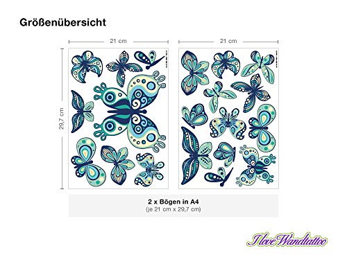I-love-Wandtattoo WAS-10064 Kinderzimmer Wandsticker Set A4 „Bunte Schmetterlinge für Mädchen“ 20 Stück zum Kleben Wandtattoo Wandaufkleber Sticker Wanddeko - 3