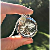 SterlingSilber kette Löwenzahn Medallion Pusteblumen Anhänger Halskette 925 Wunsch -Schwebeanhänger Glas-Medaillon Mit Geschenkbox Muttertag Geschenk für Freundin