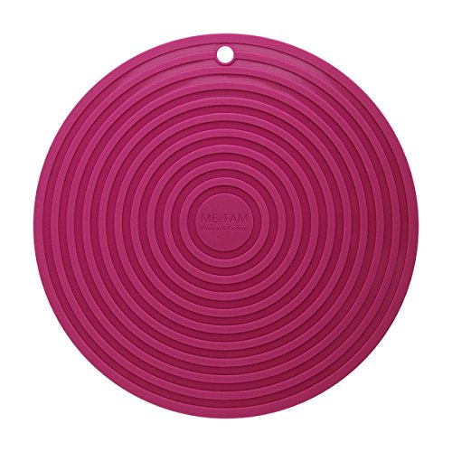 CREATESTAR Dia 27,9 cm rund Wellen Design Silikon Topfuntersetzer, Untersetzer, Topflappen, Tisch-Sets, Dosenöffner, Löffel Rest und Knoblauch Schäler (Set von 2) rutschfest, flexibel, haltbar, Spülmaschinenfest, hitzebeständig Hot Pads Rosarot