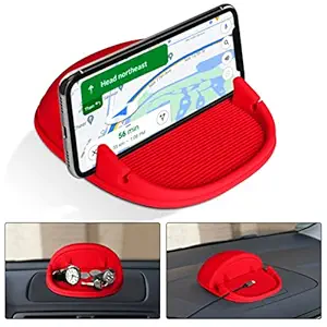 XCLUSY Car Mobile Holder, Car Mobile Stand Silicone Slip Free Mobile Holder for Car Dashboard, Mobile Holder for Car Accessories RED Color