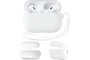 ORNARTO Etui kompatybilne z Airpods Pro 2 (2022), ochronne etui z płynnego silikonu do Airpods Pro 2. generacji, ze smyczą, miękka skóra, przednia dioda LED, widoczne silikonowe etui, białe