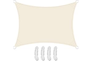 Teynewer Sun Shade Sail Rectangle 2x3m Waterproof Shade Sail for Outdoor Garden Patio Party 98% UV Block Sunscreen Awning Canopy Sunsail with Free Rope, Cream