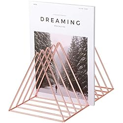 Nugoo - Porte-revues de forme triangle multifonction, 9 compartiments pour livre, journaux et documents, rangement pour la maison et le bureau, or rose