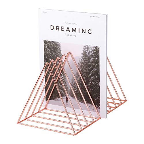 Nugoo - Porte-revues de forme triangle multifonction, 9 compartiments pour livre, journaux et documents, rangement pour la maison et le bureau, or rose