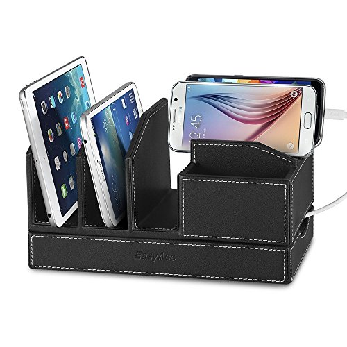 EasyAcc Ladestation Ladedock für Diverse Geräte aus Schwarzem PU Leder für iPhone 7 / 6 / 6 Plus, iPad Mini 4, iPad Pro 12.9, iPad Air 2, Samsung Galaxy S8 S8 Plus Tab A 9.7, Tab s2 9.7, MacBook Air, Smartphones und Tablets - 2