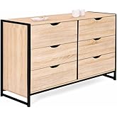 Commode 6 Tiroirs SACRAMENTO Style Industriel 115cm - Bois Clair