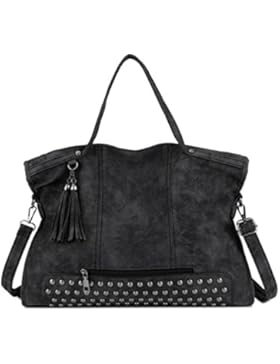 Albeey Taschen Damen Damentasche Handtasche Schultertasche Umhängetasche Tasche groß Nieten Handtasche