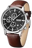 Megir Lederarmband Uhr Chronograph Herren Analog Quarzuhr klassische Herrenuhr Schwarz Zifferblatt goldene Uhr