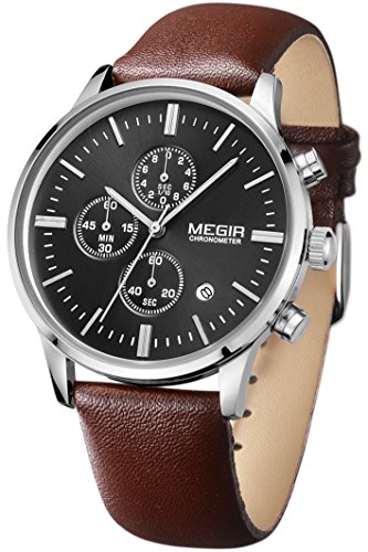 Megir Lederarmband Uhr Chronograph Herren Analog Quarzuhr klassische Herrenuhr Schwarz Zifferblatt goldene Uhr Megir Lederarmband Uhr Chronograph Herren Analog Quarzuhr klassische Herrenuhr Schwarz Zifferblatt goldene Uhr