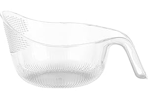 WEDHAPY Rice Strainer Rice Drainer Drain Basket 9x5 Inch BPA-Free Plastic Rice Washer with Fine Holes and Ergonomical Handle Multifunctional Fruit Washing Bowl for Cleaning Fruits, Vegetables Transparent